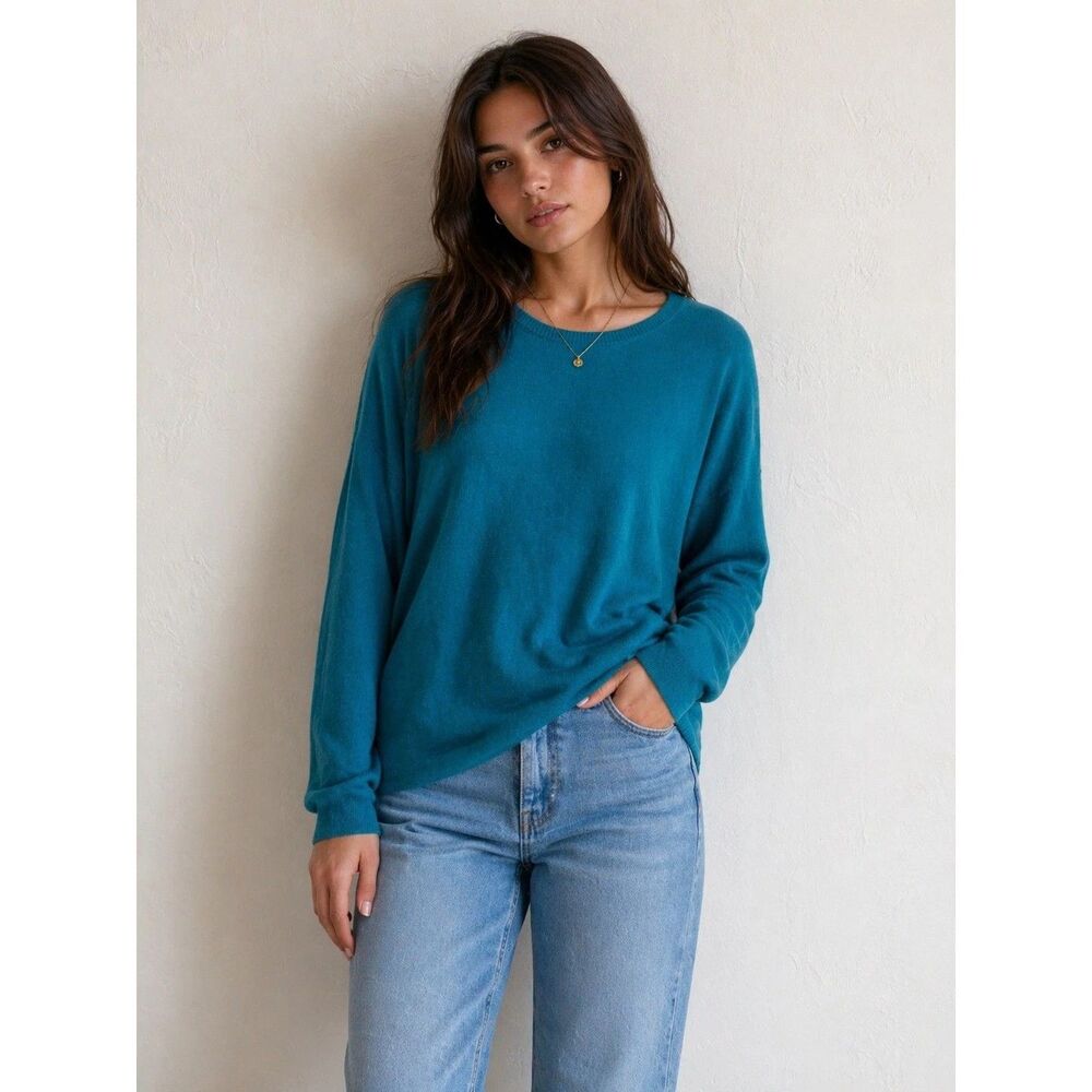 Eileen Fisher Sweater Womens Medium Blue Tencel Lyocell Knit Crewneck Pullover